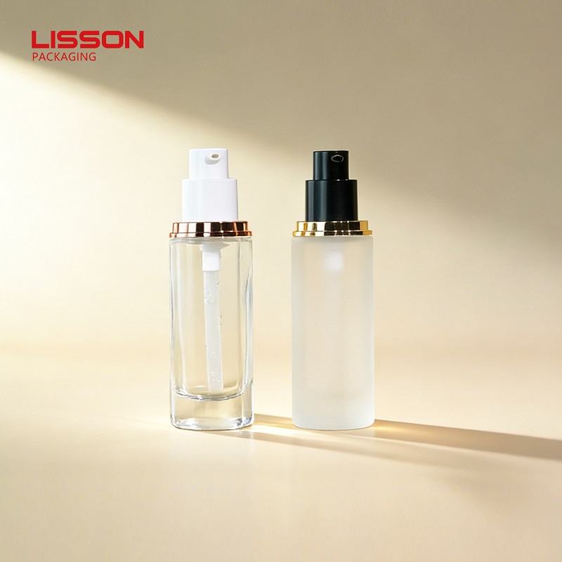 Clear and Frosted Glass Foundation Bottles with Pump Options