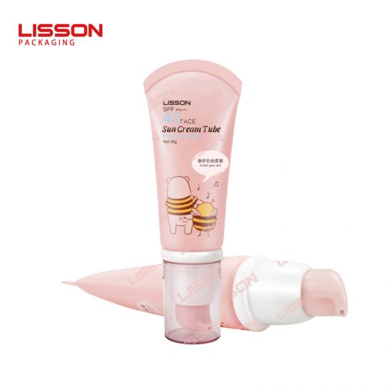 Cosmetic packaging tube with pump