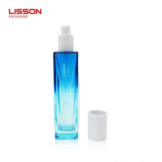 Bao bì chăm sóc da bằng thủy tinh hình vuông màu xanh gradient cao cấp tùy chỉnh